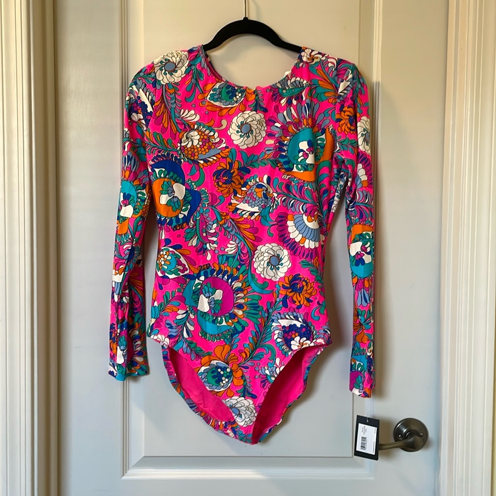 Kate Spade Radiant Pink Floral Lingerie Sleeve Swimsuit Large New